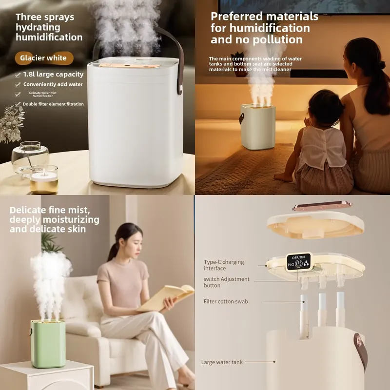 Aromatherapy Diffuser - USB three nozzle humidifier 1.8L large