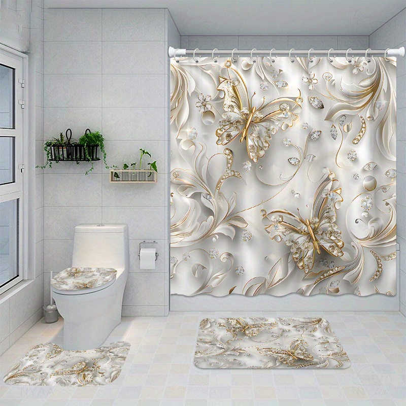 4pcs Elegant Butterfly Shower  - огляд і ціна Bamboo Bath Mat
