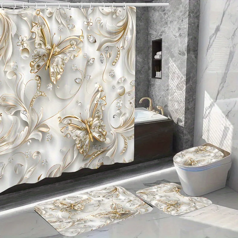 4pcs Elegant Butterfly Shower  - огляд і ціна Bamboo Bath Mat